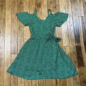 Sienna Sky Green Ditsy Floral Cold Shoulder Tie Waist A Line Dress Size Small